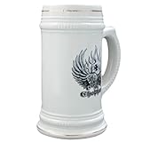 IMAGE OF Stein (Glass Drink Mug Cup) US Custom Choppers Iron Cross Hat and Engine
