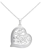 Sterling Silver Filigree "Mom" Heart Pendant, 18"