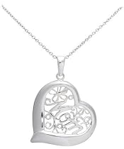 Sterling Silver Filigree "Mom" Heart Pendant, 18"