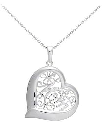 Sterling Silver Filigree "Mom" Heart Pendant, 18"