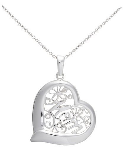 Sterling Silver Filigree Mom Heart Pendant, 18