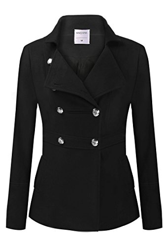 ANGVNS Women Toggle Wool Blend Double Breasted Trench Coat-Wool Blend
