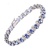Sterling Silver Tanzanite & Genuine Diamond Accent Tennis Bracelet