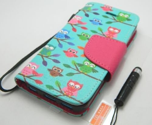 New Impact Hybrid Combo Hard Case Soft Rubber for Iphone 5 - Blue Stripes Hot Pink Skin (Wallet Owls)