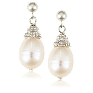 Sterling Silver White Freshwater Cultured Pearl Drop Earrings
