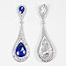 EVER FAITH Women's Austrian Crystal Elegant Dual Teardrop Pierced Dangle Earrings Royal Blue Silver-Tone