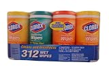 Clorox Disinfecting Wipes Combo Pack, 4 Canisters, 312 Wipes Total (3 Scents)