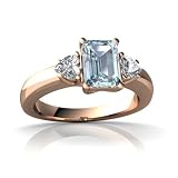14k Rose Gold Emerald-cut Genuine Aquamarine Ring