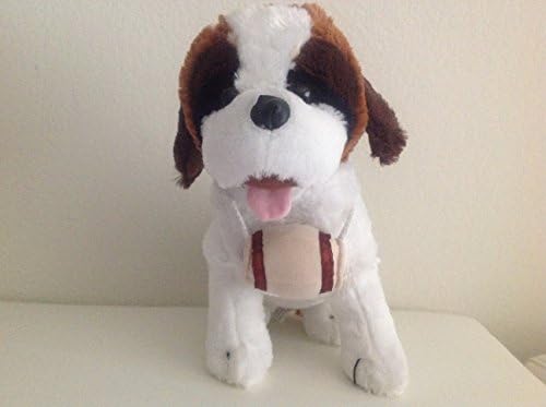 13" Life-Like Bernard Dog Plush Toy with Barel, Brown Color