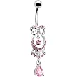 Double Dangle Blushing Pink Cz Chandelier Belly Ring