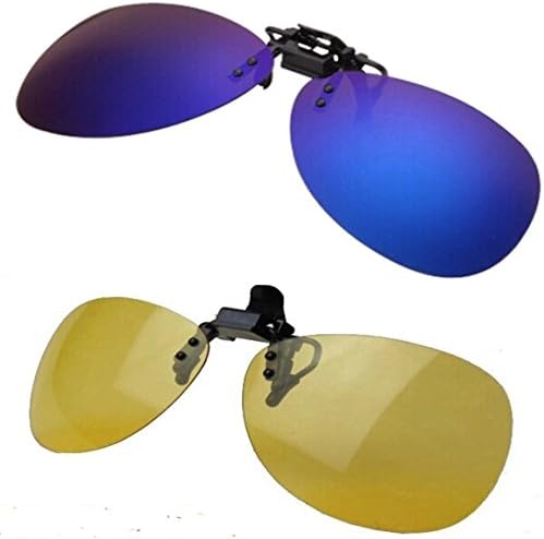 Wonderfulsight Day(Blue)+Night(Yellow) 2 Piece Vision Polarized Clip-on Flip-up Sunglasses Necessary for Driving (blue+yellow)