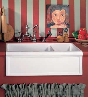 Herbeau 4613 Luberon Fireclay Double Apron Front Farmhouse Sink with Drain