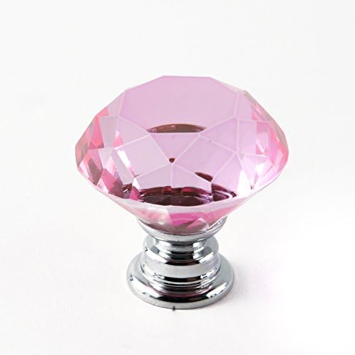 ERPower 10pcs 30mm Glass Clear Cabinet Knob Drawer Pull Handle Kitchen Door Wardrobe Hardware Used for Cabinet, Drawer, Chest, Bin, Dresser, Cupboard, Etc Pink