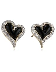 10k Yellow Gold Heart Onyx Diamond Earrings (2/9 cttw, I-J Color, I2-3 Clarity)