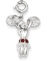 Sterling Silver Red Syn. Stone Cheerleader Charm