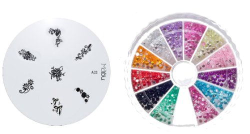 MoYou Nail Art Image Plate A22+ Rhinestone Pack-1200 premium quality Gemstones with 12 dif Preisvergleich