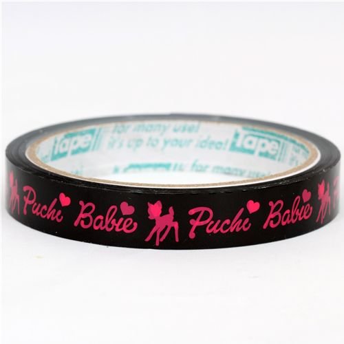 Imagen 2 de Cinta negra adhesiva decorativa bebé Puchi, ciervos rosas