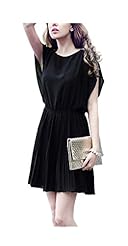 Chiffon  Summer Elasticized   Waistline  Dress With Pearls