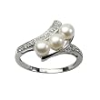 Pearl River Cubic Zirconia White Cultured Pearl Platinum Overlay Sterling Silver Ring