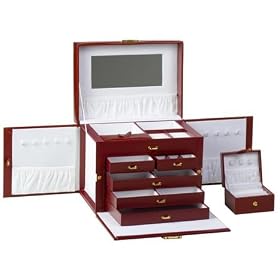 Red Leather Jewelry Box Organizer w/ Travel Case