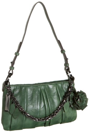 DKNY Shoulder Clutch - burnished pleated leather, green