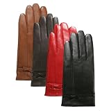 LuxuryLaneWomen'sCashmereLinedLeatherGloveswithBow-BlackLarge