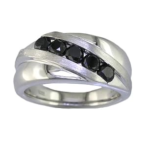 2 Ct. Men's Five Stone Black Diamond Ring With Satin Finish & Comfort Fit AAA Clarity