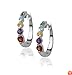 Platinum Plated Sterling Silver Multi-Gemstone Hoop Earrings