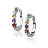 Platinum Plated Sterling Silver Multi-Gemstone Hoop Earrings