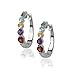 Platinum Plated Sterling Silver Multi-Gemstone Hoop Earrings