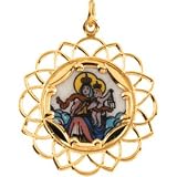 10K Yellow Gold Lady Of Mnt Carmel Enamel Pend