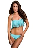 Amour- Sexy Strapless Bikini Top /W Tassel + Bottom Padded Bra Swimsuit Beachwear