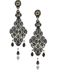 Miguel Ases Onyx and Swarovski Black Lace Beaded Grand Drop Earrings
