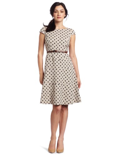 AK Anne Klein Women’s Natural Dotted Swing Dress, Navy Combo, 6