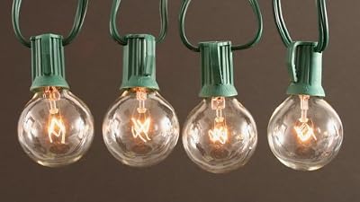 Clear Globe String Lights Set of 25 G40 Bulbs Indoor / Outdoor- Green Wire