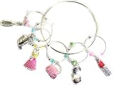 Wine Glass Charms set~ Girly Accessory Themed~ Lipstick, Hair Brush, Dress, Compact, Perfume, Handbag