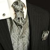 Paul Malone wedding waistcoat Set silver gray 5pcs tuxedo vest + Neck Tie + Plastron + Hanky + 2 cufflinks