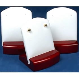 3 Earring Pads White Display w/ Rosewood Showcase Small