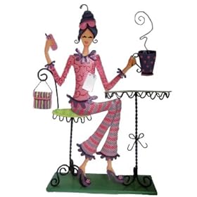 Cafe Girl Pink Purple Jewelry Organizer Earring Tree Photo Holder