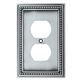 Decorative: Brushed Satin Pewter Beaded Outlet Wall Plates- Set of 2