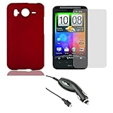 HTC Inspire 4G Accessory Bundle - Rubberized Snap on Hard Shell Case (Red)  ....