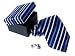 Jewelry : Blue & Silver Striped 100% Silk Necktie & Cufflinks