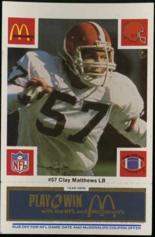Clay Matthews Cleveland Browns McDonald's NFL Play & Win 1986 Football Card