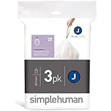 simplehuman code J custom fit liners, 3 refill packs (60 liners), Code J - 30-45L / 8-12 Gallon, White