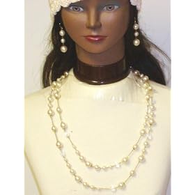 Click here to buy Two Strand Ivory Fresh Water Pearl Necklace with Matching Earrings for Women and Teens by Gita.