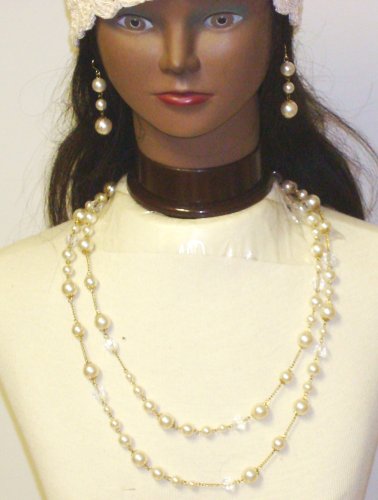 Click here to buy Two Strand Ivory Fresh Water Pearl Necklace with Matching Earrings for Women and Teens.