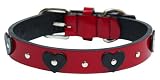 Large red leather collar with black leather hearts charms