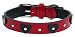 Large red leather collar with black leather hearts charms