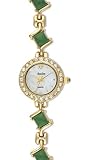 Avalon Ladies Fashion Genuine Jade Watch with Cubic Zirconia Goldtone Case # 2420