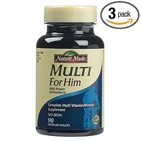 Nature Made Multi For Him Vitamin and Mineral Supplement Tablets, 90-Count Bottles (Pack of 3)